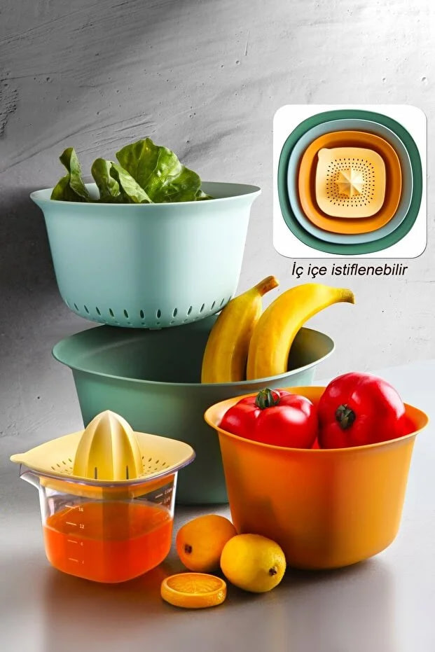 Kitchen Life 5-Piece Aura Professional Preparation Set - Mixing Bowl Strainer Lemon Juicer Set - Strainer 3200 Ml